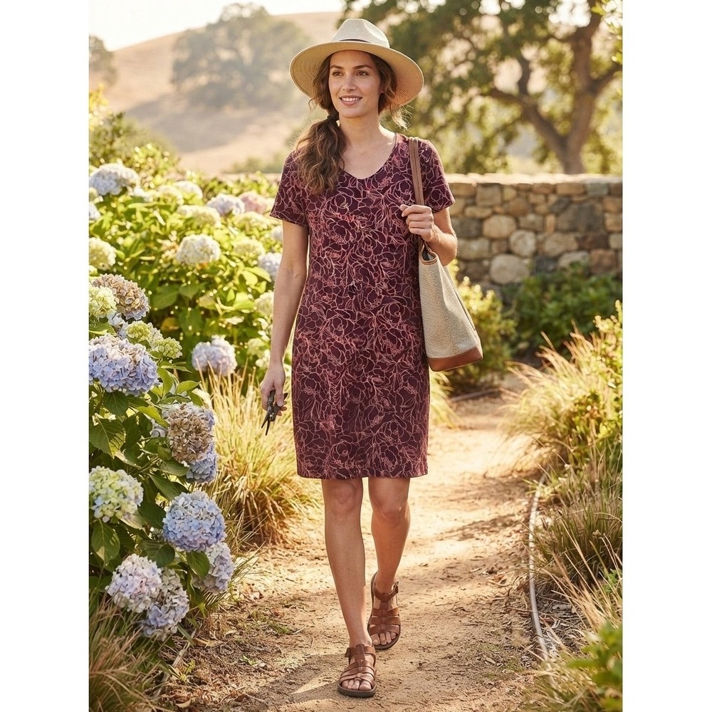 Duluth‎ NoGA Rust Floral Stretch Short Sleeve T Shirt Dress Gorpcore Medium